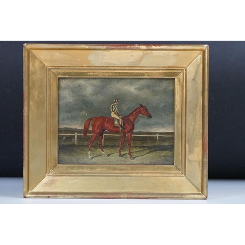 430 - 19th Century study of ' Teddington ' racehorse ridden by jockey Job Marson?, oil on board, extensive... 