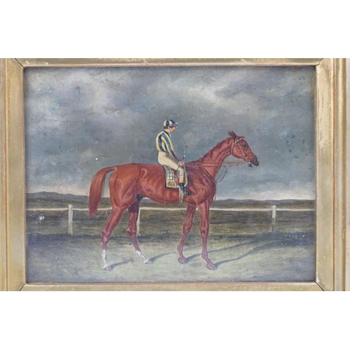 430 - 19th Century study of ' Teddington ' racehorse ridden by jockey Job Marson?, oil on board, extensive... 