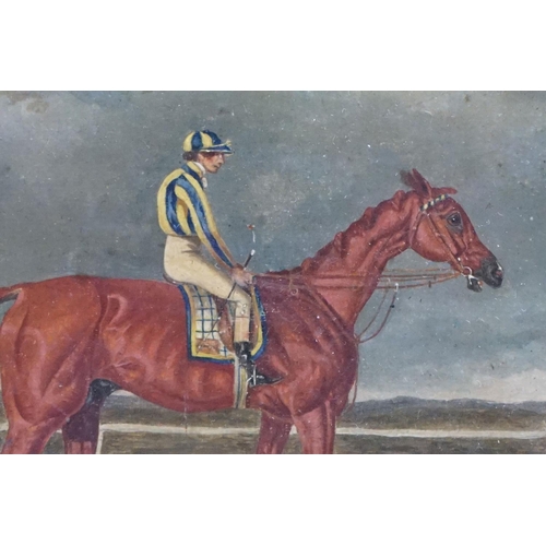 430 - 19th Century study of ' Teddington ' racehorse ridden by jockey Job Marson?, oil on board, extensive... 