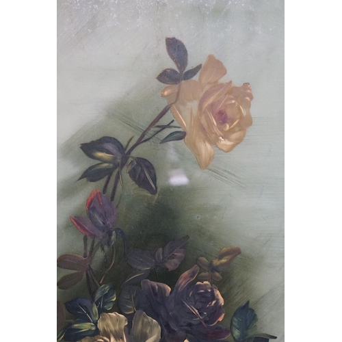 436 - Pair of Victorian Paintings on Glass of Roses, 60cm x 29cm, gilt framed