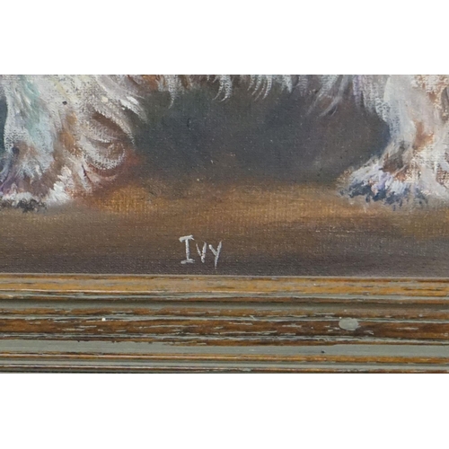 437 - Carolyn Alexander (b.1948) Two Oil Paintings on Board of Terrier Dogs, one named Ivy, both signed an... 