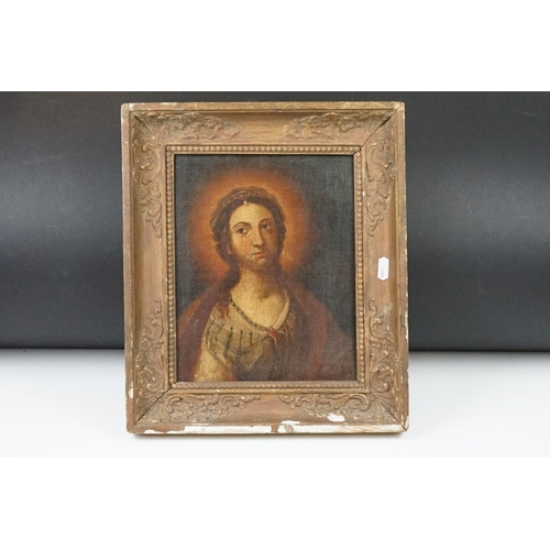 444 - Oil on Board, Portrait of a Renaissance Woman, unsigned, 26cm x 20cm, gilt framed