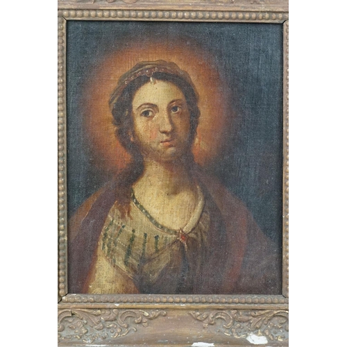 444 - Oil on Board, Portrait of a Renaissance Woman, unsigned, 26cm x 20cm, gilt framed