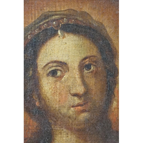 444 - Oil on Board, Portrait of a Renaissance Woman, unsigned, 26cm x 20cm, gilt framed