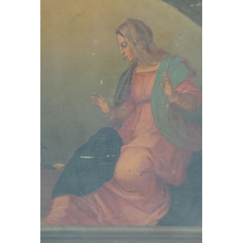 445 - Oil Painting on Panel, Religious Scene of a Woman being visited by an Angel, 29cm x 40cm