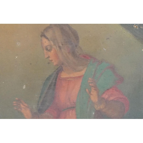 445 - Oil Painting on Panel, Religious Scene of a Woman being visited by an Angel, 29cm x 40cm