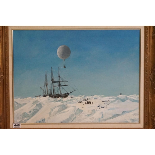 448 - John Hamiton (20th century) Oil on Board of Ernest Shackleton's Sailing Ship Endurance caught amongs... 