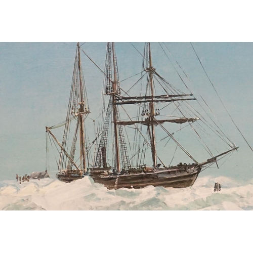 448 - John Hamiton (20th century) Oil on Board of Ernest Shackleton's Sailing Ship Endurance caught amongs... 