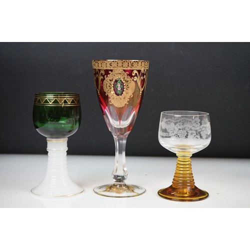 90 - 19th century onwards mixed glassware, 10 pieces, to include a Bohemian cranberry flash wine glass (1... 