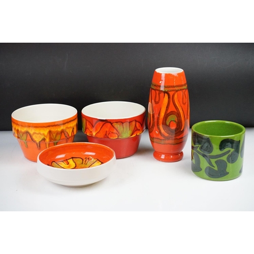 95 - Poole Pottery - Four pieces of Delphis pattern (2 x jardinieres (shaped 73), shallow bowl (shaped 88... 