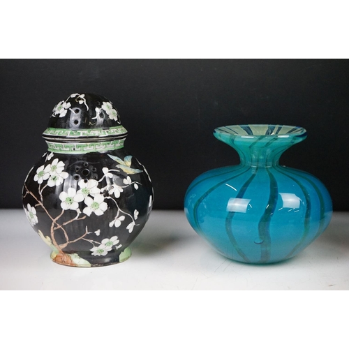 97 - Mixed glass & ceramics to include a large black studio glass vase with applied clear glass spiral (2... 