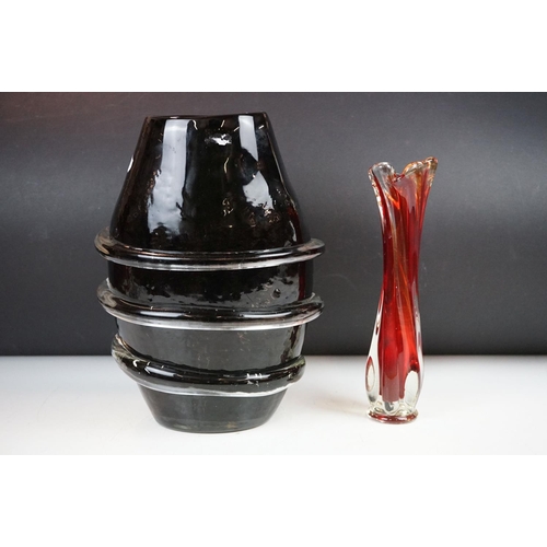 97 - Mixed glass & ceramics to include a large black studio glass vase with applied clear glass spiral (2... 