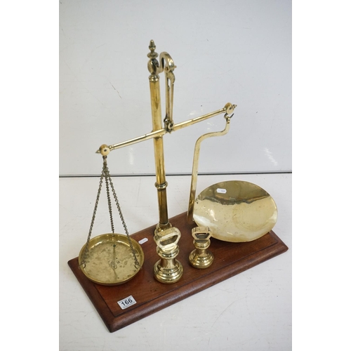 166 - 'Bartlett of Bristol' Victorian brass shop counter balance scales, with two Avery bell weights (2lb ... 