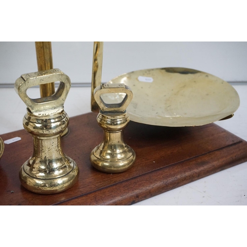 166 - 'Bartlett of Bristol' Victorian brass shop counter balance scales, with two Avery bell weights (2lb ... 