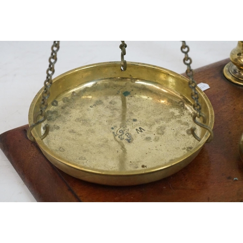 166 - 'Bartlett of Bristol' Victorian brass shop counter balance scales, with two Avery bell weights (2lb ... 