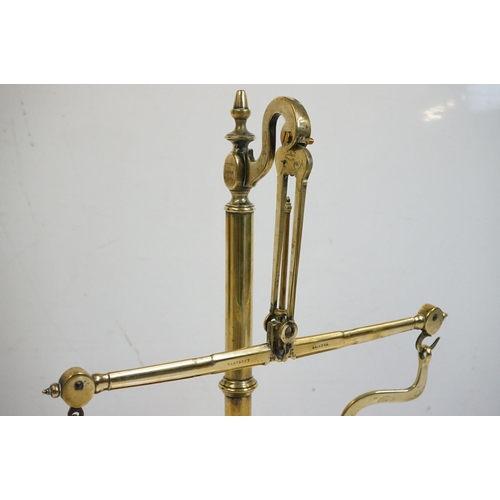 166 - 'Bartlett of Bristol' Victorian brass shop counter balance scales, with two Avery bell weights (2lb ... 