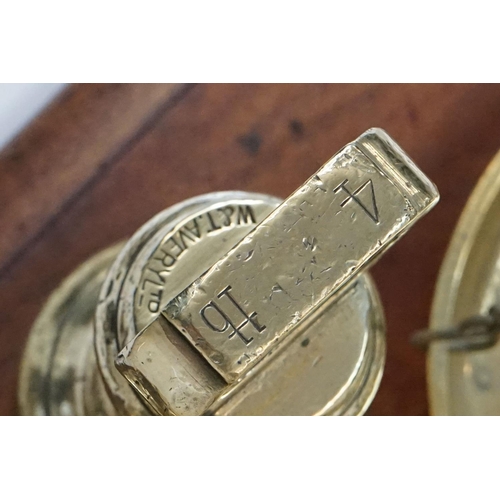 166 - 'Bartlett of Bristol' Victorian brass shop counter balance scales, with two Avery bell weights (2lb ... 