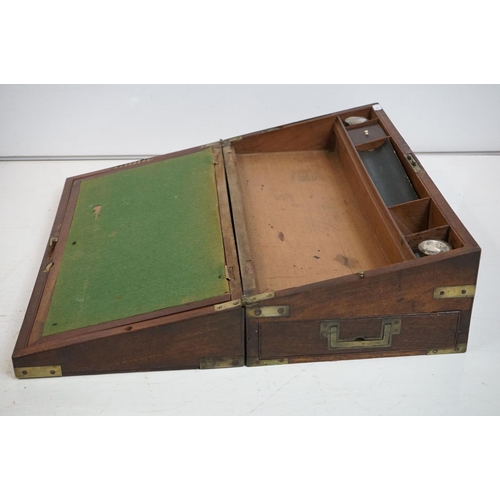 188 - An antique mahogany writing slope with brass fittings together with a wooden Chinese tray with brass... 