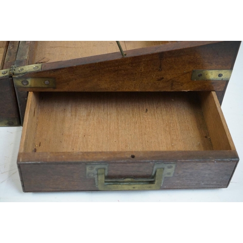 188 - An antique mahogany writing slope with brass fittings together with a wooden Chinese tray with brass... 