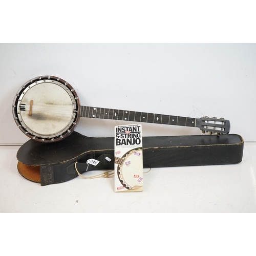 346 - A vintage Banjo, mother of pearl inlay, complete with case.