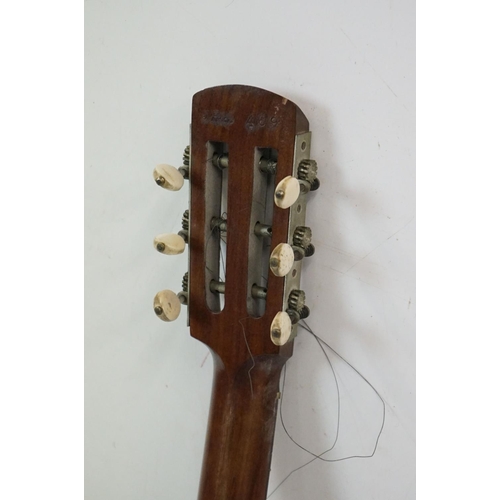 346 - A vintage Banjo, mother of pearl inlay, complete with case.