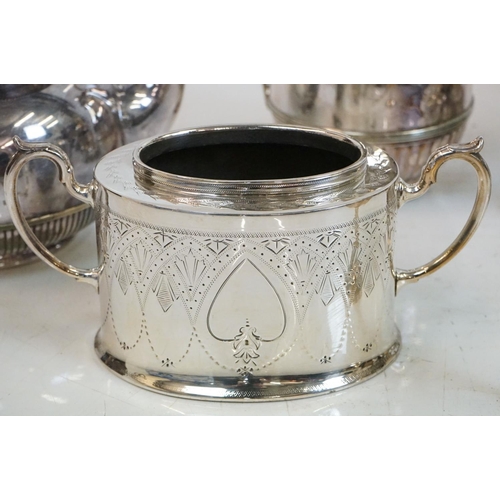 348 - A collection of mixed silver plate to include teapots, goblets, sugar bowl, coffee / water pot, egg ... 