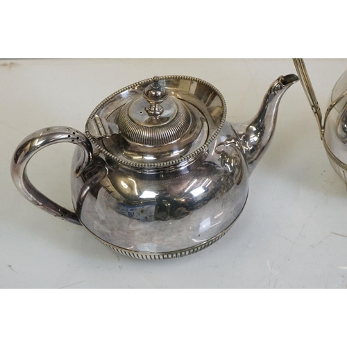 348 - A collection of mixed silver plate to include teapots, goblets, sugar bowl, coffee / water pot, egg ... 