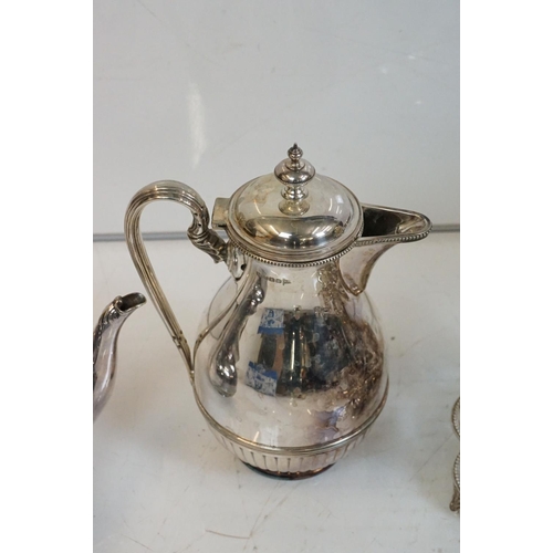 348 - A collection of mixed silver plate to include teapots, goblets, sugar bowl, coffee / water pot, egg ... 