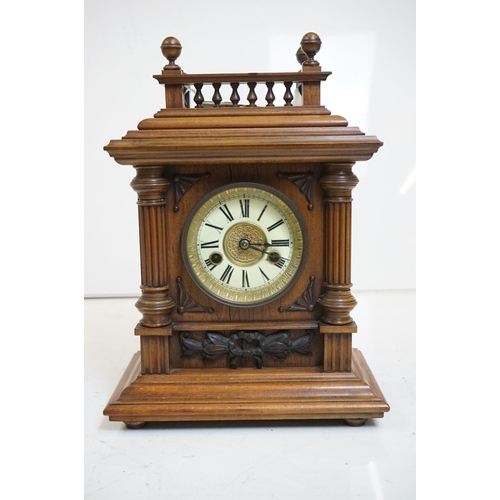 354 - A collection of six wooden cased mantle clocks contained within two boxes.