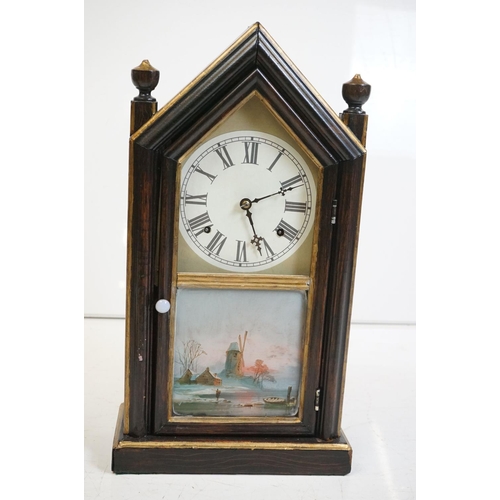 354 - A collection of six wooden cased mantle clocks contained within two boxes.