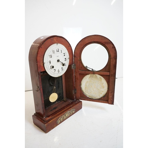 354 - A collection of six wooden cased mantle clocks contained within two boxes.