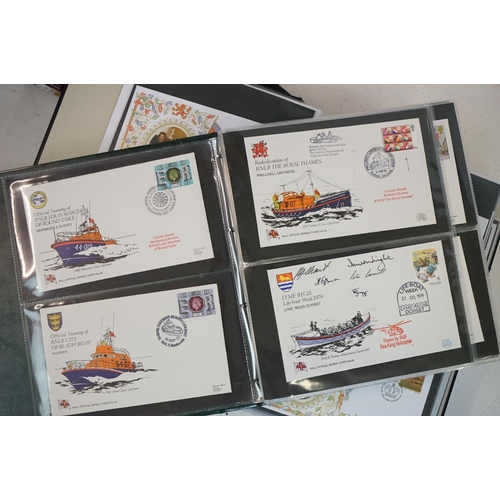 368 - A large collection of First Day Covers contained within four albums to include many railway & RNLI e... 