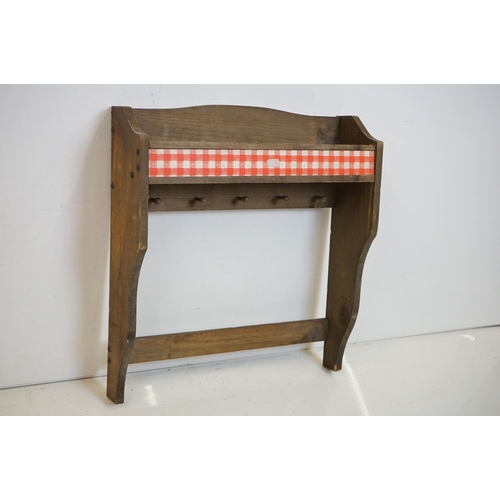 472 - Wooden Hanging Shelf and Rack with five peg hooks, 42cm wide x 46cm high