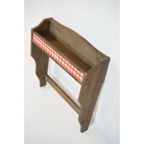 472 - Wooden Hanging Shelf and Rack with five peg hooks, 42cm wide x 46cm high