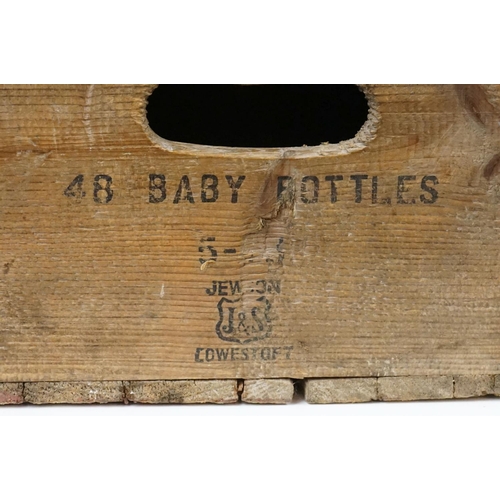 473 - Early to Mid century Pine Baby Bottle Lidded Crate, stamped to sides ' 48 Baby Bottles, 5 - 73, Jews... 