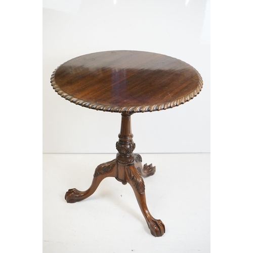 477 - Mahogany Circular Tilt Top Table in the George III style with birdcage mechanism raised on a turned ... 