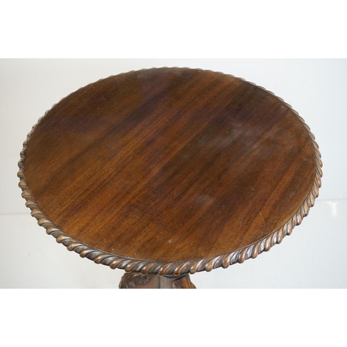 477 - Mahogany Circular Tilt Top Table in the George III style with birdcage mechanism raised on a turned ... 