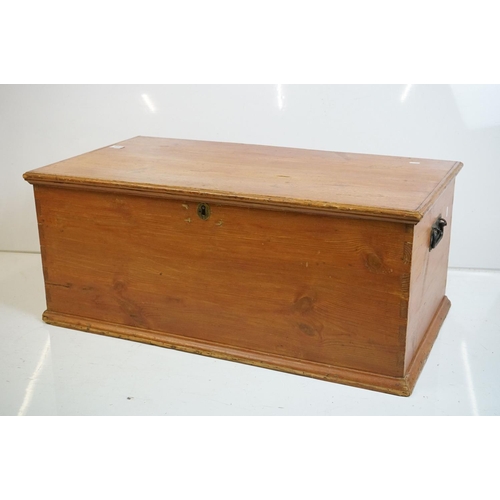 484 - 19th century Pine Blanket Box, the hinged lid opening to a candle tray, with carrying handles, 96cm ... 