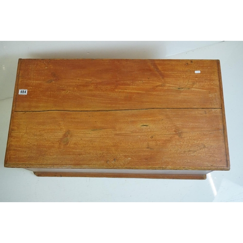 484 - 19th century Pine Blanket Box, the hinged lid opening to a candle tray, with carrying handles, 96cm ... 