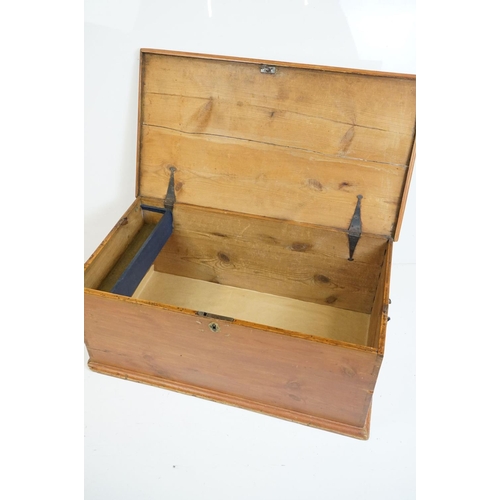 484 - 19th century Pine Blanket Box, the hinged lid opening to a candle tray, with carrying handles, 96cm ... 