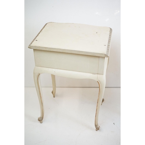 486 - Pair of French style Cream Painted Bedside Cabinets with moulded floral detail, each with a single d... 