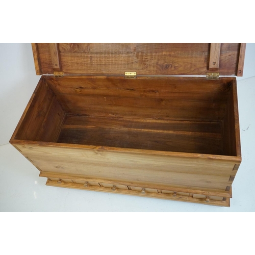 487 - Pine Mule Chest with hinged lid to top and six small drawers below, 109cm wide x 47cm deep x 60cm hi... 