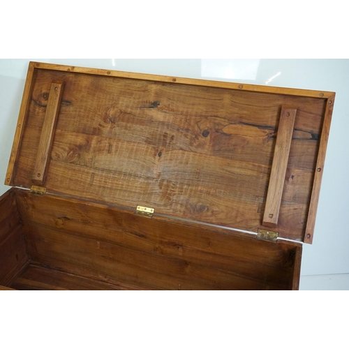 487 - Pine Mule Chest with hinged lid to top and six small drawers below, 109cm wide x 47cm deep x 60cm hi... 