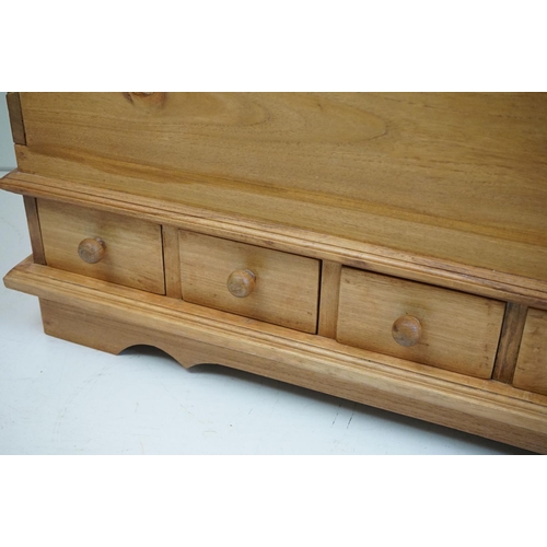 487 - Pine Mule Chest with hinged lid to top and six small drawers below, 109cm wide x 47cm deep x 60cm hi... 