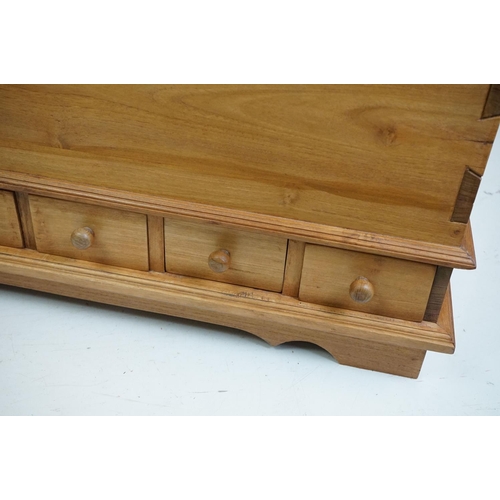 487 - Pine Mule Chest with hinged lid to top and six small drawers below, 109cm wide x 47cm deep x 60cm hi... 