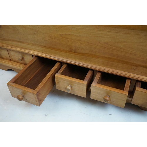 487 - Pine Mule Chest with hinged lid to top and six small drawers below, 109cm wide x 47cm deep x 60cm hi... 