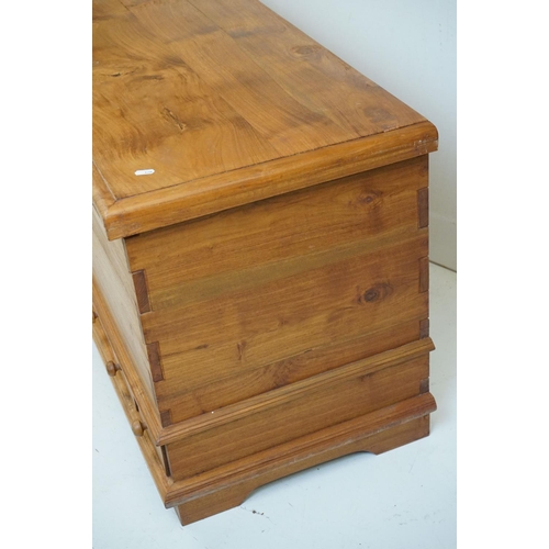 487 - Pine Mule Chest with hinged lid to top and six small drawers below, 109cm wide x 47cm deep x 60cm hi... 