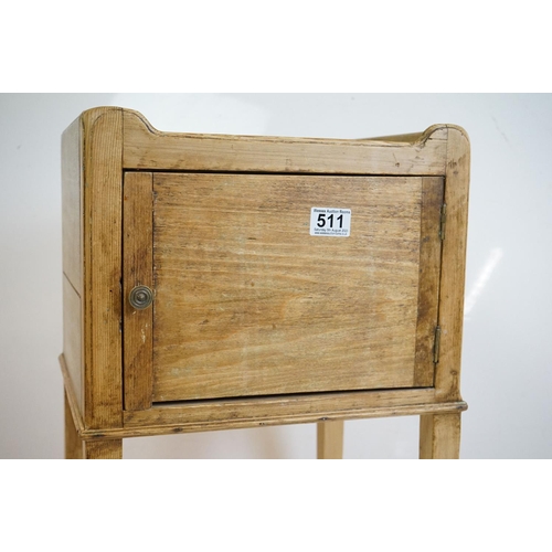 511 - 19th century Pine Pot Cupboard with single door raised on square legs, 37cm wide x 69cm high