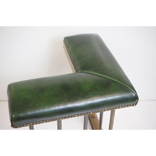 514 - Victorian style Brass Club Fender with green vinyl upholstered seats, 146cm long x 43cm deep x 47cm ... 