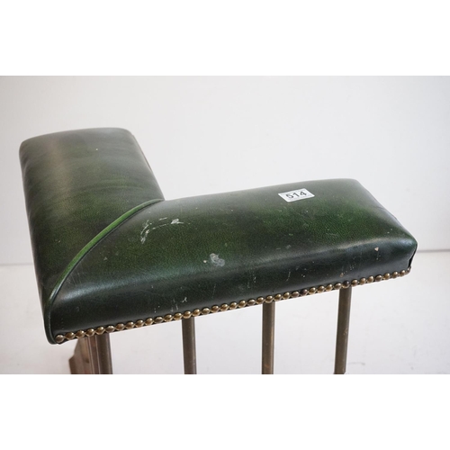 514 - Victorian style Brass Club Fender with green vinyl upholstered seats, 146cm long x 43cm deep x 47cm ... 